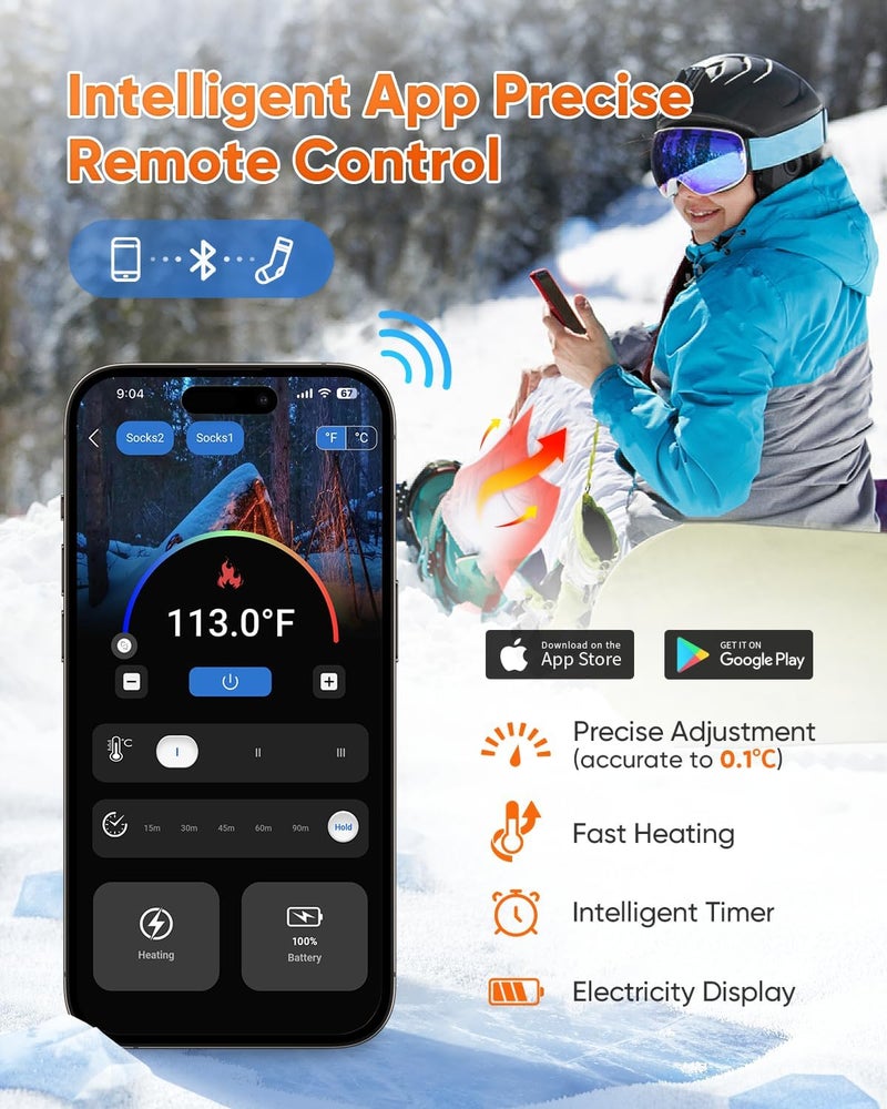 Bopoid 2026 Upgraded Heated Socks with APP Control, 2×5000mAh 5V Rechargeable Heated Socks Gifts for Men Women, 3 Heat Level with 360° Heating Electric Socks, Valentines Day Gifts for Ski Hunting Hiking - Image 2